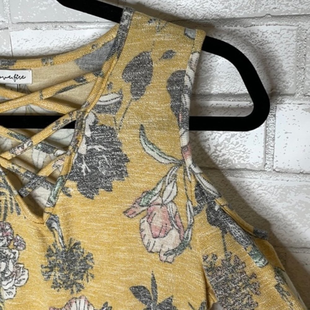 Love Fire Cold Shoulder Yellow Floral Long Sleeve - Picture 3 of 8